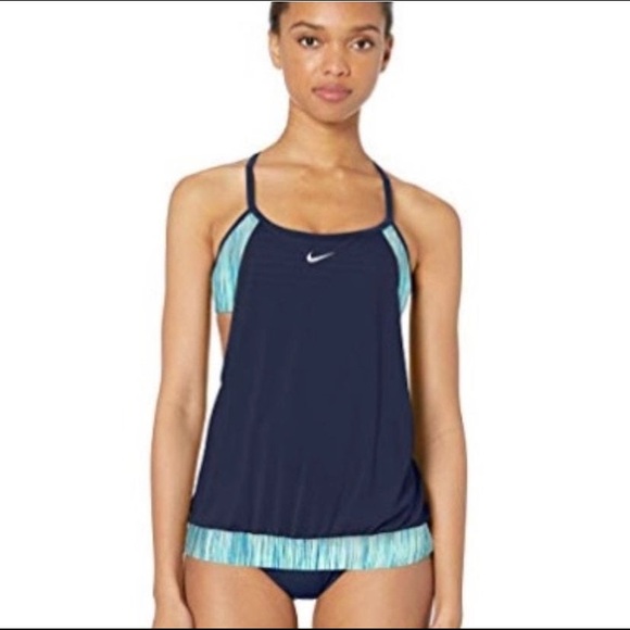 Nike Blue Layered Tankini Swimsuit Set Piece Blue Green
